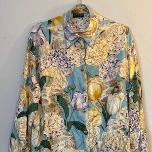 GUCCI SHIRT BLOUSE FLORAL PRINT TOM FORD ERA 100% SILK -VINTAGE-